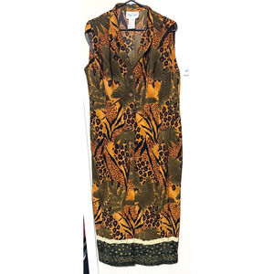 Vintage 90s Olivia Rose Sz 16 Midi Dress Safari Jungle animal print Sleeveless